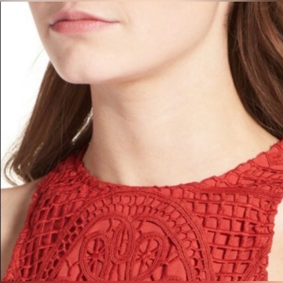 Revolve| Lovers + Friends Warm Red Sleeveless Crochet Lace Mini Shift Dress - Picture 10 of 11